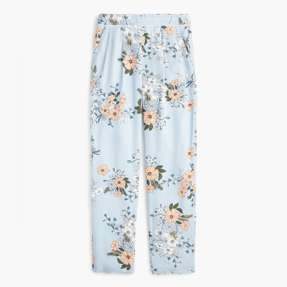J. Crew Garden Floral Sky Blue Silky High-rise Pocket Pants - Picture 4 of 16